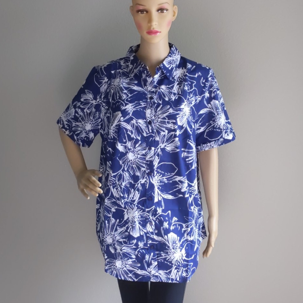 ROAMAN'S BLUE FLORAL BUTTON UP  SHIRT SIZE 16W